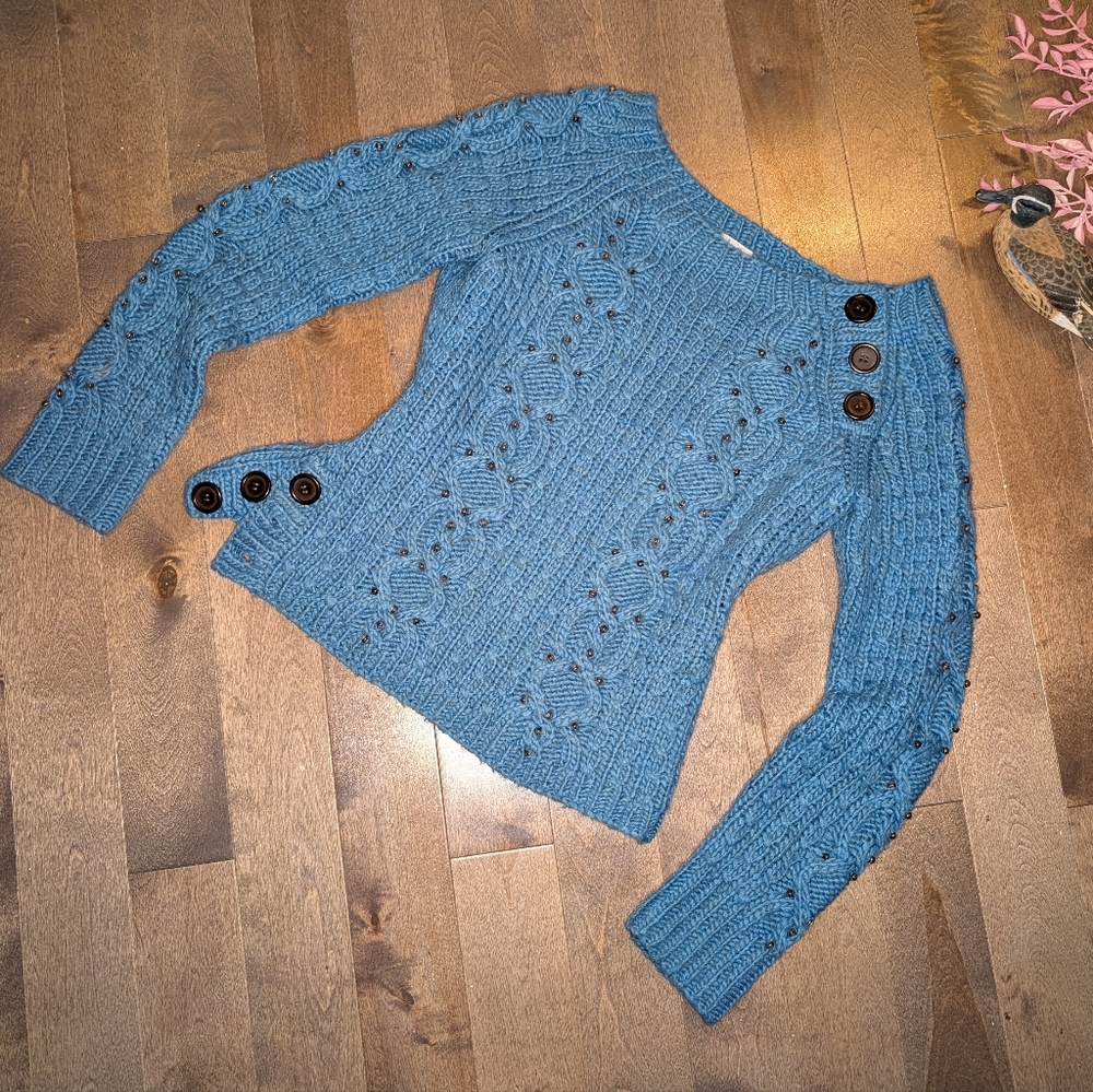 DKNY Blue Sweater with Button Detail
